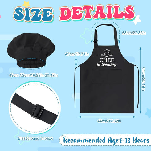 Kids Apron and Chef Hat Set, “CHEF in training” Apron Adjustable Child Apron Chef in Training Funny Apron...