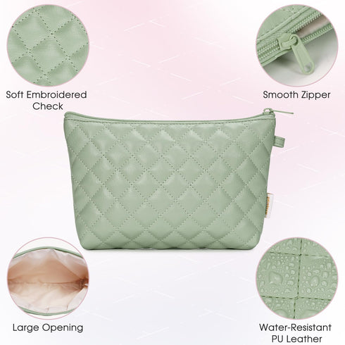 Makeup Bag for Purse Zipper Cosmetic Bag for Women Pouch Travel Eco Vegan Leather Make Up Organizer for Toiletry Bag Water Resistant Gift Idea, Gr...
