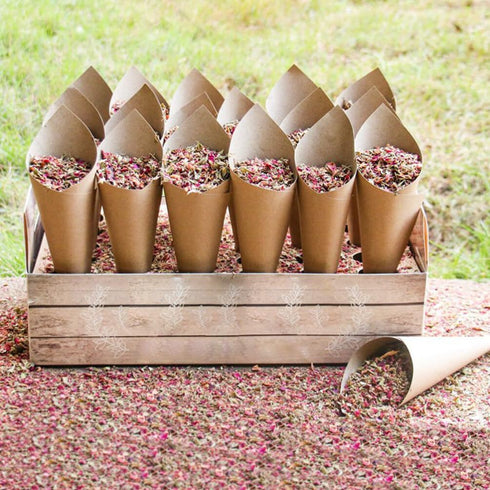 HOLIDYOYO 120pcs Wedding Confetti Kraft Paper Cones,Party Vintage Cones Bouquet Petals Candy Bags Boxes Flower Holder -Kraft Paper Mache Cones...