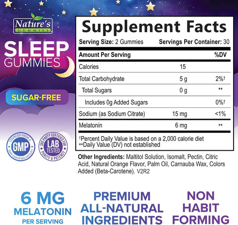 Sugar Free Sleep Gummies for Adults - Extra Strength 6mg Melatonin Gummy, Natural Sleeping Gummy for Adults, Kids, Orange Flavored, Vegan, Non-GMO...