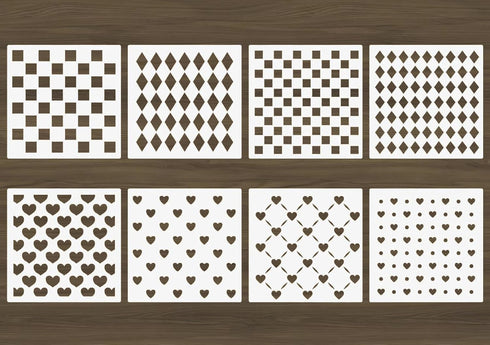 8PCS Polka Dot Checkered Heart Stencils Mixed Media Stencils Assorted Sizes Repeating Stencils for Painting on Wood Tile Paper Fabric Floor Wall...