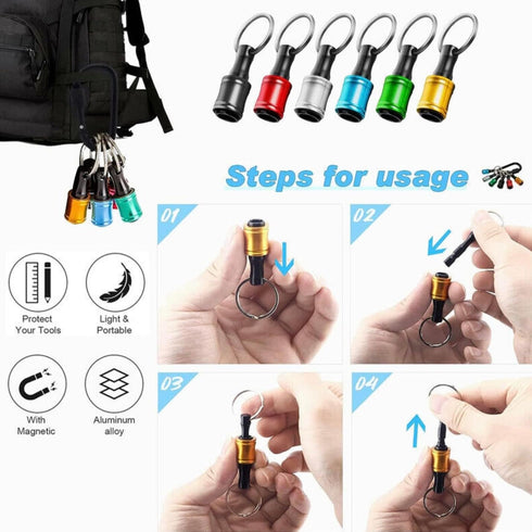 1/4 inch Hex Shank Bit Holder, 6pcs Quick Release Drill Bit Holder Keychain for Impact Driver, Portable Screwdriver Bits Holder, Aluminum Alloy, C...