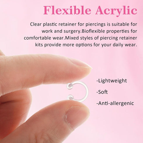 43Pcs Clear Piercing Retainer Set Acrylic Septum Ring Nose Studs Rings Cartilage Navel Tongue Barbells Lip Eyebrow Tragus Earring Clear Piercing J...