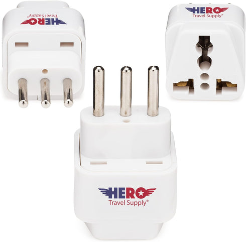Hero Premium US to Italy Power Adapter Plug (Type L, Pack of 3, Grounded)...