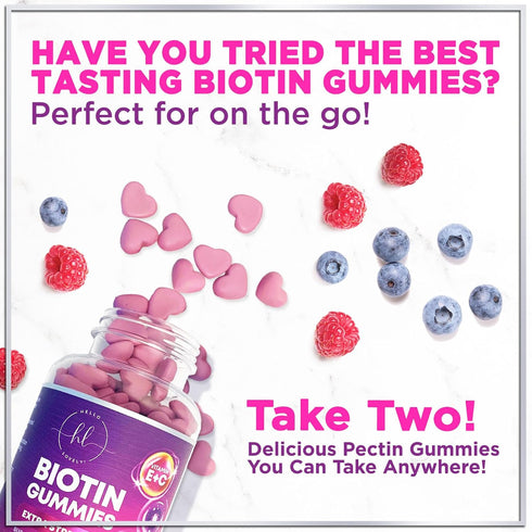 Hair Vitamins Gummy with Biotin 5000 mcg Vitamin E & C to Support Hair Growth, Non-GMO, for Thicker, Stronger & Beautiful Hair, Skin & Nails, Hair...