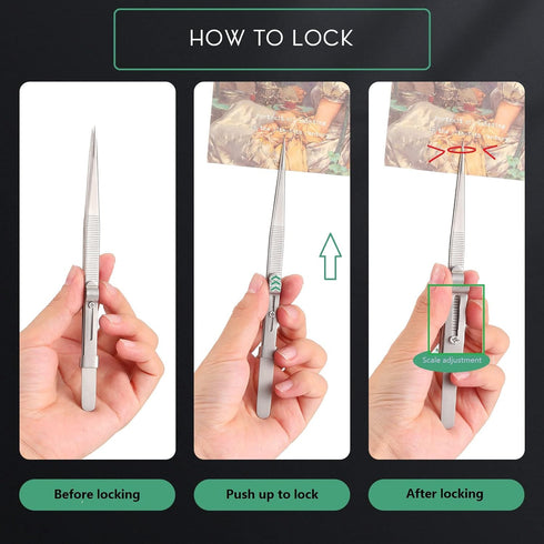 4 Pieces Precision Soldering Tweezer ESD Industrial Electronic Tweezers Tool Set Include Fine Point Tip Straight Tweezer and Locking Curved Tip Pr...