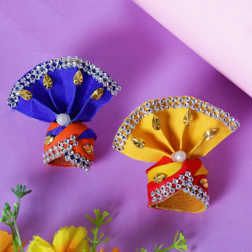 Handmade Pearl Diamond Studded Laddu Gopal Mukut Colorful Flower Pagdi of Ladoo Gopal Ji and Radha Rani for by Handmade Artist of Mathura (Multico...