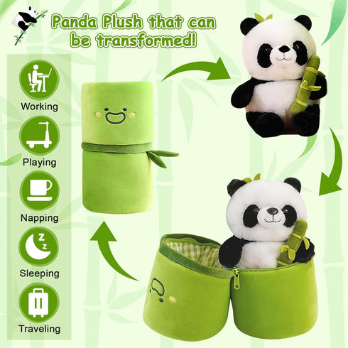 Emoin Panda Stuffed Animals Panda Bamboo Plush Toy 11.8 Inch Bamboo Tube Panda Pillow Stuffed Panda Bear Plushies Panda Doll Gifts for Boys Girls...