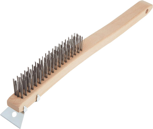 Forney 70511 Wire Scratch Brush, Carbon Steel with Curved Wood Handle & Metal Scraper, 13-11/16"-by-.014"...