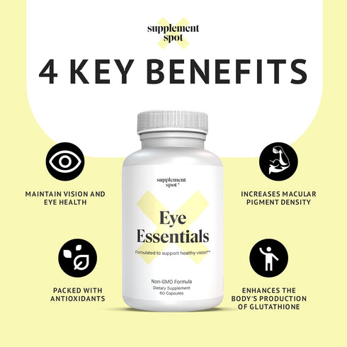Eye Essentials Eye Supplements for Adults – Eye Vitamins & Multi Minerals Supplement w/Vitamin A, Bilberry Extract, Zinc & Antioxidants for Eye He...