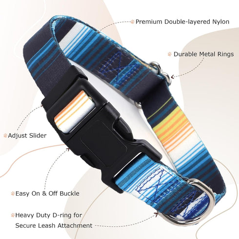Dog Collars for Large Dogs with Cute Blue Stripes Design for Boys Dog, Adjustable Soft Pet Collar for XS Small Medium Large Dogs (XL)...