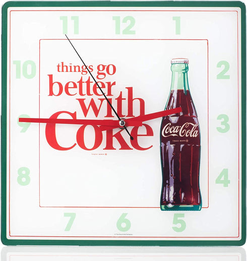 Mark Feldstein & Associates Coca Cola Bottle Things Go Better with, Analog Square Wall Clock - 11.81 Inch...