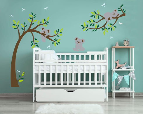 Three Cute Koalas Tree Branches Wall Decal Wall Sticke Family Tree Wall Decal Vinyl Wall Sticker Baby Nursery Decor Kids Room Decoration (Brown)...