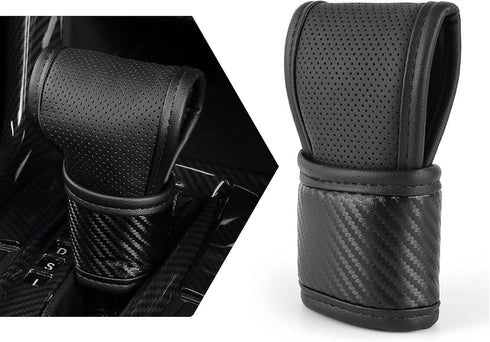 1 PC Car Shift Knob Cover, Perforated Breathable Sweat-Absorbent Leather Shift Lever Anti-Scratch Protective Cover, Side Opening Design for All Se...