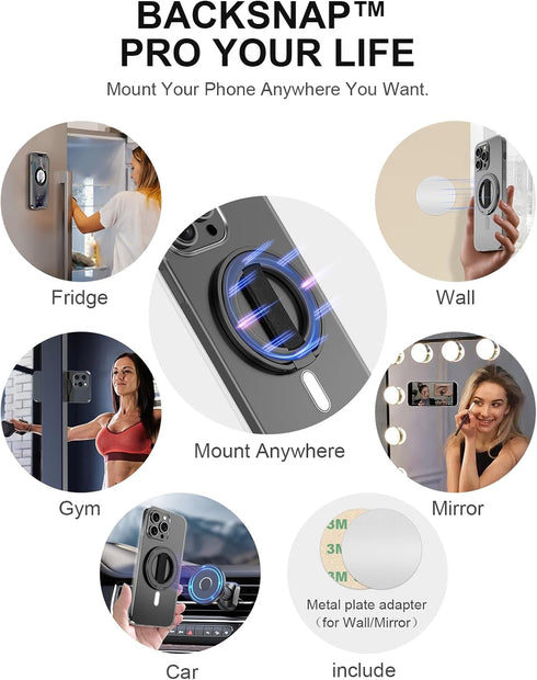 EWA MagOne Ultra Phone Grip Stand with Replaceable Elastic Finger Loop, Removable Magnetic Ring Holder Kickstand Loop, Double-Sided Magnetic Acces...