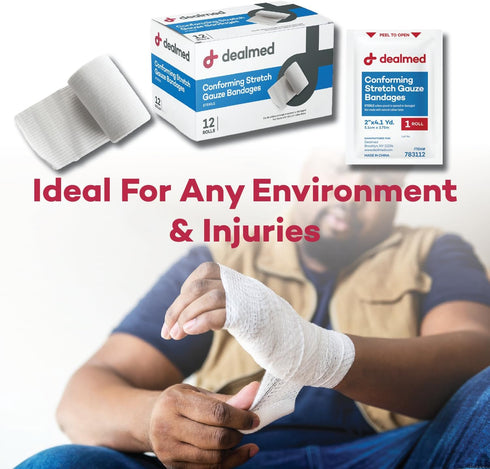 Dealmed 6" Sterile Conforming Stretch Gauze Bandages, 4.1 Yards Latex Free Stretched Dressing Wrap, Medical Non-Adherent Wound Care Mesh Bandages ...