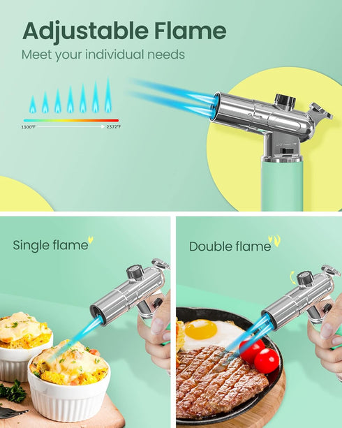 Butane Torch, RONXS Double Flame Kitchen Blow Torch Adjustable Refillable Cooking Torch Lighter with Continuous Flame for Creme Brulee, Baking, BB...