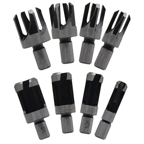 8pcs Wood Plug Cutter Bits, Dowel Bits Set Cork Cutting Tool, Straight & Tapered Bit Set Metric Plug Cutter, Tenon Drill Bit for Woodworking (4 Si...