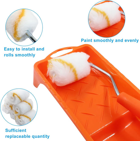 2 Inch Paint Roller, Mini Paint Roller Kit (Including 6 ultra-fine fiber roller covers, 1 paint tray, and 1 roller frame), Touch Up Small Paint Ro...