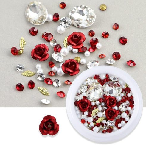 3D Rose Flower Nail Art Charms Acrylic Flower Gems Acrylic Nail with Pearls Red Rose Metal Flower Parts for DIY Manicure Supplies Nail Decor...