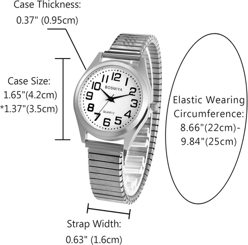 JewelryWe Mens Big Dial Easy Reader Quartz Watch, Gold/Silver Tone Elastic Band Wristwatch for Valentine’s Day...
