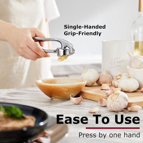 Kitessensu High Effective Premium Garlic Press Set, With Silicone Garlic Peeler & Brush, Heavy Duty Garlic Mincer, Easy to Squeeze and Clean, Rust...