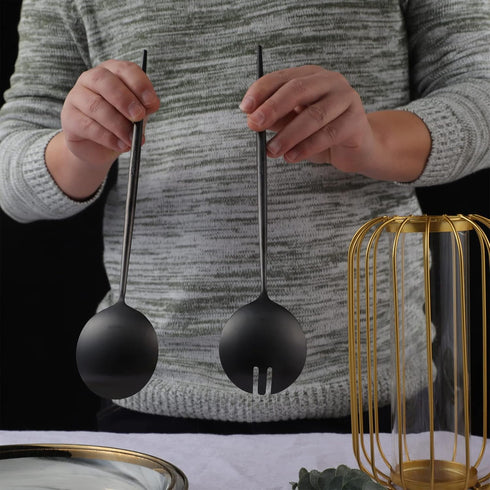 Salad Servers,Spoon and Fork Set 11.41 inch,18/10 Stainless Steel Salad Serving Titanium Plating (Black)...