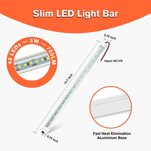 12V Interior LED Light Bar, DC 12V LED Light Strip w/Switch for Car, Trailer, Truck Bed, Van, RV, Cargo, Boat, Cabinet, Slim Enclosed Trailer Ligh...