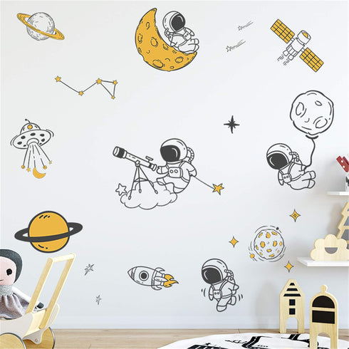 ROFARSO Wall Stickers Astronaut Planet Outer Space Stars DIY Vinyl Removable Large Wall Decals Art Decorations Decor for Kids Boys Bedroom Living ...