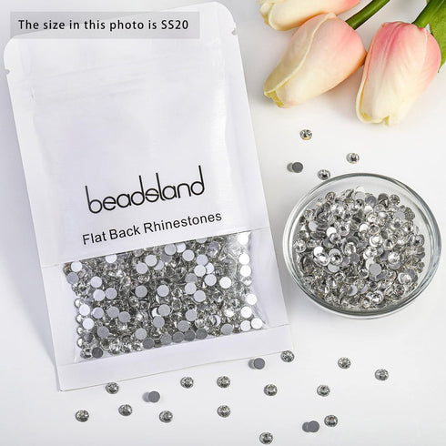 beadsland Flat Back Crystal Rhinestones Round Gems for Nail Art and Craft Glue Fix, Crystal (4.6-4.8mm) SS20/1440pcs...