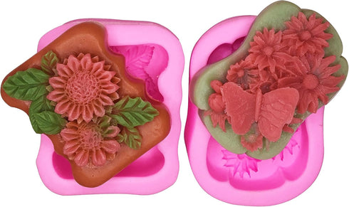 2pcs Flower Butterfly Soap Molds Handmade Chocolate Making Bakeware Cooking Mousse Cake Silicone Moulds Fondant Gumpaste diy Mold...