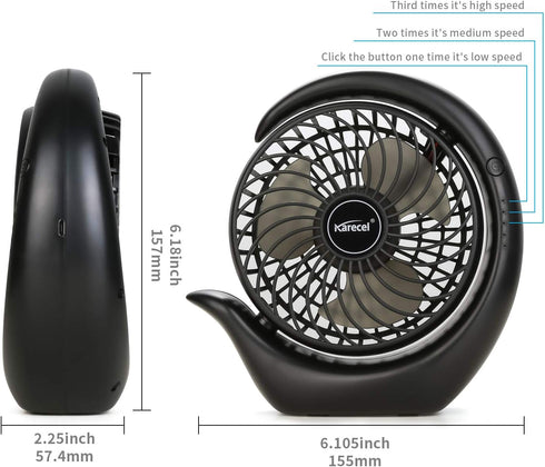 Battery Operated Fan, Rechargeable Fan 3 Speeds Small Desk Portable Fan, Long Life Battery & USB Powered Mini Fan, Personal Quiet Strong Wind Desk...
