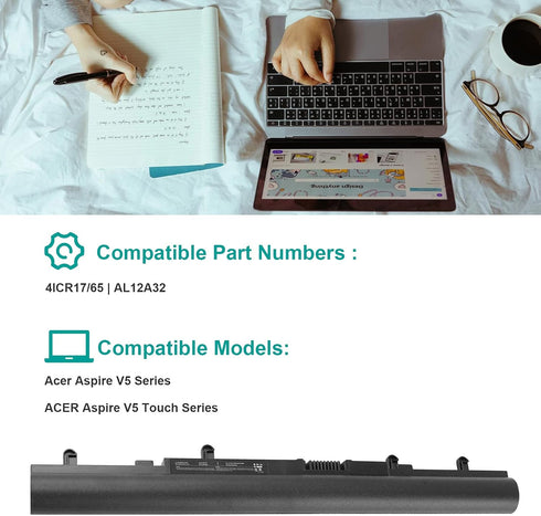 Fancy Buying AL12A32 AL12A72 Laptop Battery Replacement for Acer Aspire V5 V5-431 V5-471 V5-471P V5-531 V5-571 V5-571P V5-571-6605 E1 E1-522 E1-53...