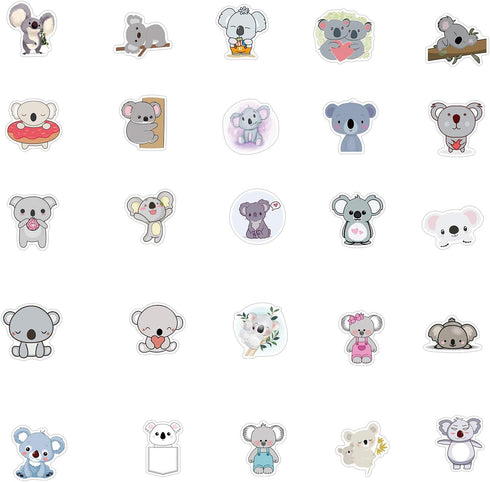 Koala Bear Stickers 50pcs - Cute Boy & Girl Stickers for Laptop, Water Bottle, Luggage, Snowboard, Bicycle, Skateboard - Waterproof Decals...