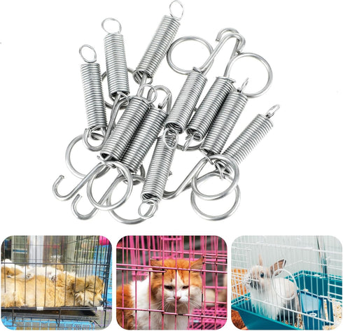 10 PCS Spring Latch for Cages, Multi-Functional Spring Loaded Latch Hook Metal Pet Cages Door Spring Latch for Fixing Small Animal, Rabbit, Dog, C...