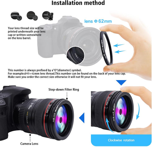 62mm Lens to 58mm Camera Lens Adapter,62mm to 58mm Filter Step up Ring Adapter Ring,Compatible All 58mm Filter Accessory...