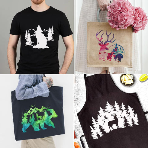 10 PCS Bear Deer Wolf Mountain Stencil Pine Tree Wildlife Forest Animal Stencils Template Wood Burning Stencils Reusable Patterns Moon Claw Stenci...