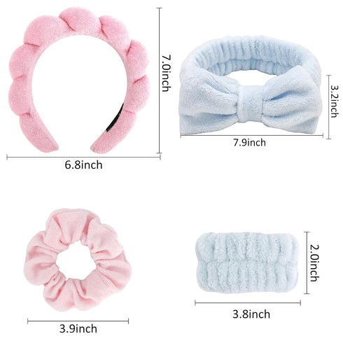 6Pcs Spa Headband for Washing Face with Wristband Towe, Skincare Makeup Puffy Cloud Headbands Soft Sponge Absorbs Water for Shower (Pink and Blue)...