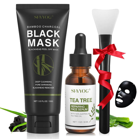 SHVYOG Blackhead Peel Off Face Mask, 3-in-1 Blackhead Remover Mask with Brush & Tea Tree Oil Serum, Charcoal Mask for Deep Cleansing Dirts, Pores,...
