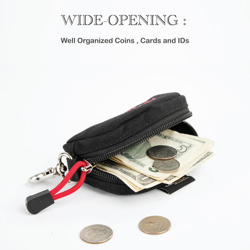 Rough Enough Small Coin Purse Pouch for Women Men Card Holder Wallet Waterproof Cordura Material with Zipper and Clip On Buckle Black...