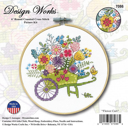 Design Works Crafts Flower Cart Counted Cross Stitch Kit with Hoop, by The Yard...