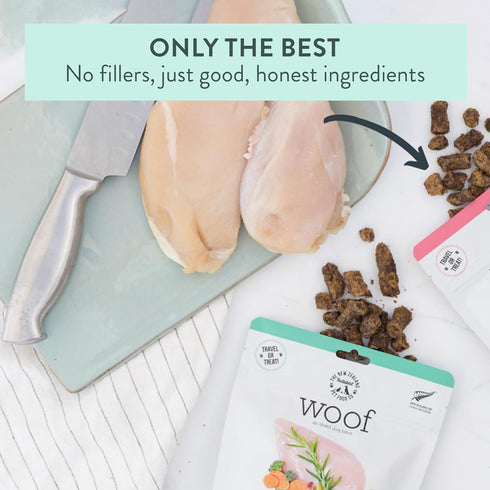 Woof - Air Dried Dog Food, Dog Food Toppers for Dry Food, High Protein, Natural Dog Food, Limited Ingredient Recipe Dry Dog Food, Chicken, 3.5 oz...