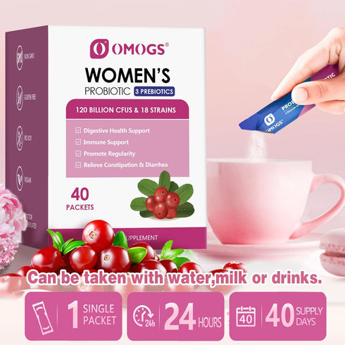 Women's Probiotic,120-Billion-CFUs, 18 Strains, with 3 Prebiotics and Cranberry Extract, Help for Immune Booster, Digestive Health, Gut Health and...