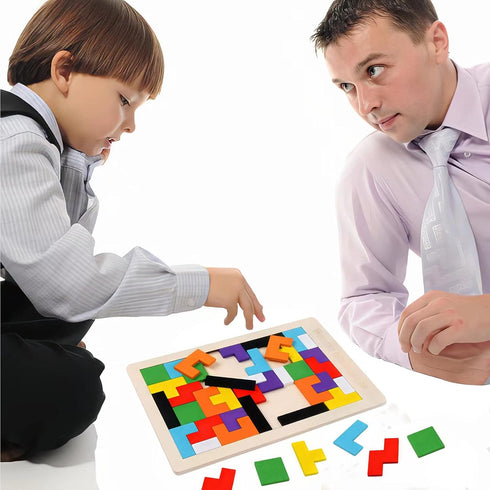 AUKEXIY 2 Pack Wooden Russian Blocks Puzzle & Hexagon Puzzles for Kids & Adults, Wooden Block Puzzle Intelligence Brain Teasers Toy Logic Game STE...