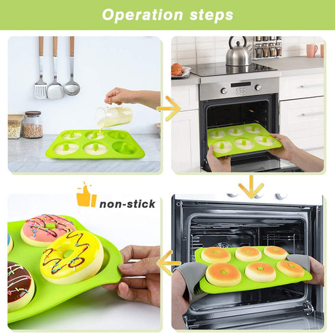 BAKHUK Donut Pan, 2pcs NonStick Silicone Donut Molds for Baking, 6 Full-Size Doughnuts, Easy Clean and Dishwasher Microwave Safe...