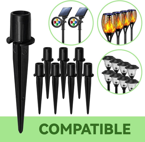 10 Pack Metal Replacement Stakes for Solar Lights Outdoor, 0.78" x 5.35" Solar Pathway Lights Spike Replacer, Outdoor Ground Stakes for Garden Lig...