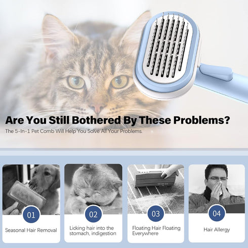 5-In-1 Multifunctional Pet Grooming Set Needle Brush, Hair Brush, Hair Removal Comb, Bath Massage Brush, In Addition To Loose Hair, For Cats & Dog...