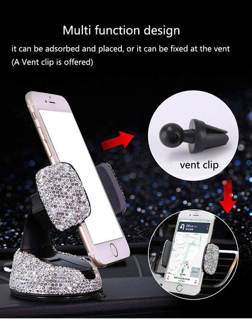 3 Pack Bling Rhinestones Cell Phone Set (Car Phone Mount Holder Car Charger Charging Cable) for iPhone iPad Android Bling Accessories for Women Gi...