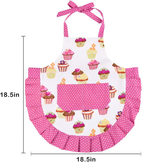 Claswcalor 100% Cotton Kids Girls Aprons for Cooking Cute Toddler Cupcake Baking Apron Adjustable Kitchen Pink Apron for Children Daughters Little...