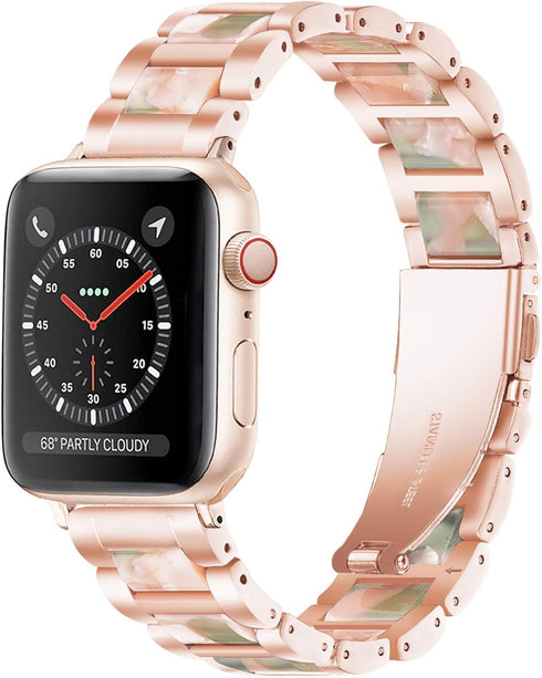 Light Apple Watch Band - Resin with Stainless Steel Luxury iWatch Band Compatible with Apple Watch Ultra Series 9 Series 8 Series 7 Series SE 6 5 ...